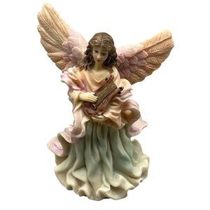 elegant Angel figurine harp standing wings pink angelic spiritual 4.25" READ